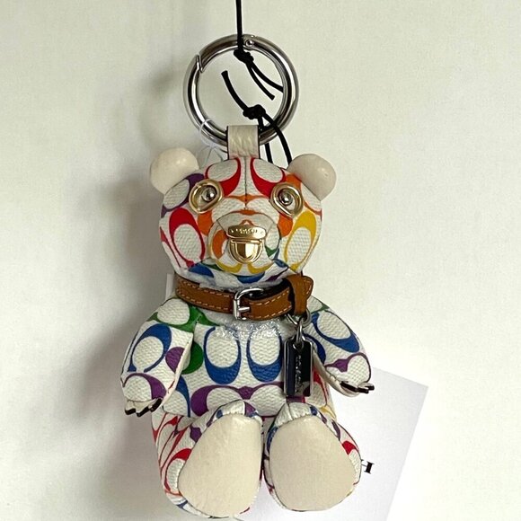 Coach Bear Rainbow Bag Charm Keychain Pride CJ953 White Signature LGBTQIA+ - Picture 4 of 8